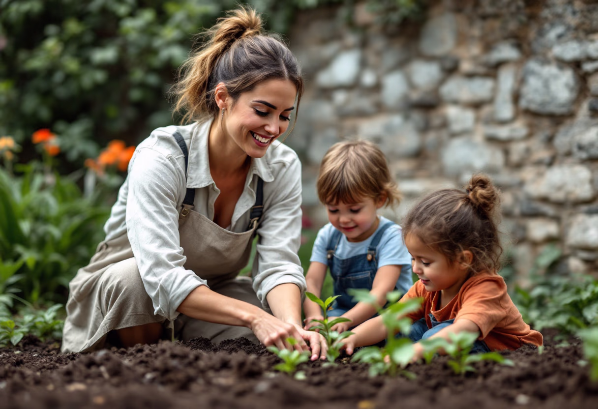 image of volunteer teaching children