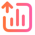 Square icon with bar chart inside and an upward arrow indicating growth.