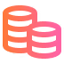 Stylized illustration of two stacks of coins in orange and pink gradient colors.