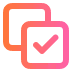 Two overlapping checkmark icons in orange and pink gradients.