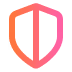 Stylized shield icon with a gradient outline transitioning from orange to pink.