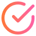 Check mark inside a circular progress icon with gradient orange and pink colors.