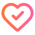 Heart outline with a check mark inside symbolizing approval or like.