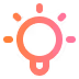 Icon of a lightbulb with surrounding abstract shapes representing ideas or creativity.