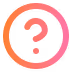 Circular help icon with a question mark inside, gradient from orange to pink.