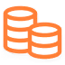 Stacks of orange coins arranged in two piles on a white background.