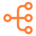 Orange data flow diagram with connected nodes on a white background.