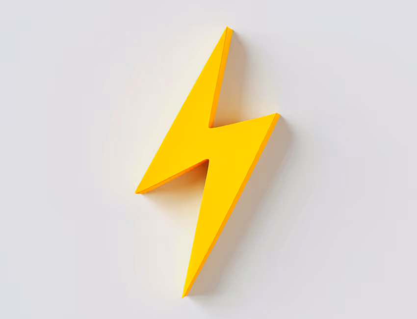 Gele bliksemvormige pijl op een lichte achtergrond.