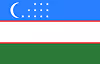 Flag of Uzbekistan with horizontal blue, white, and green stripes separated by red lines, and a crescent moon with twelve stars on the blue stripe.