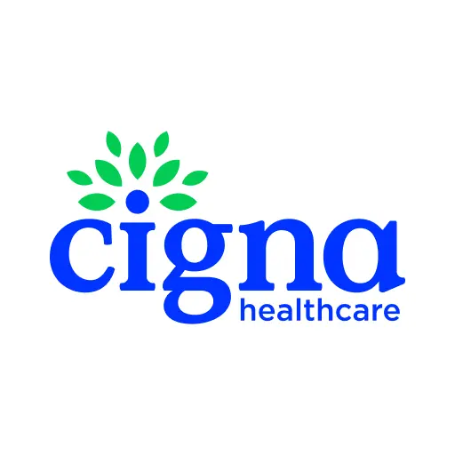 Cigna healthcare logo with green leaves above the blue word Cigna