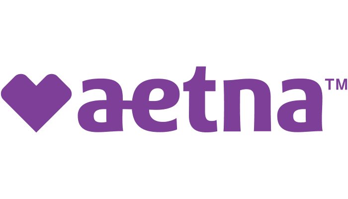 Aetna purple logo with heart-shaped symbol to the left of the word 'aetna'.