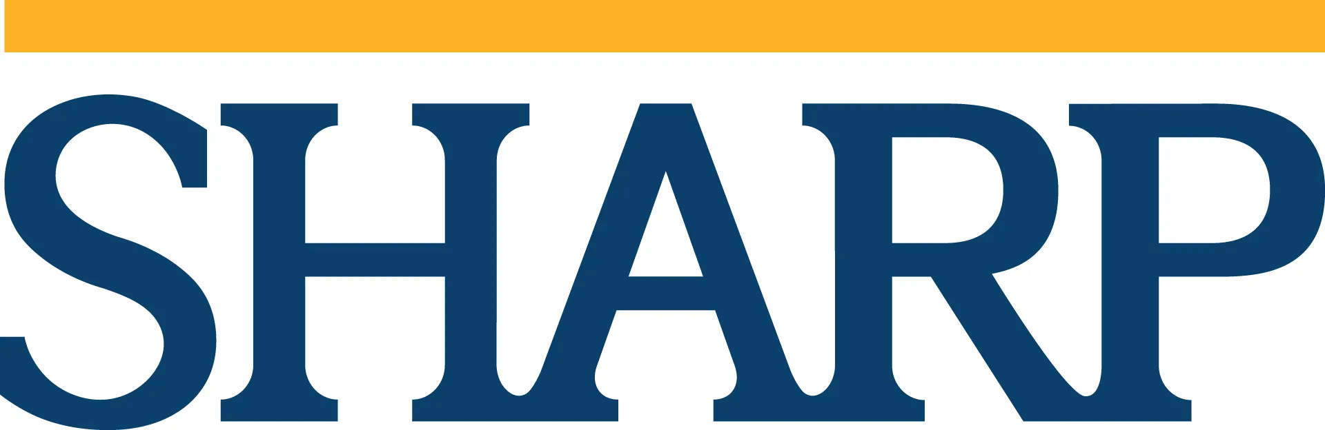 Sharp HealthCare official company logo with blue text and an orange line above.