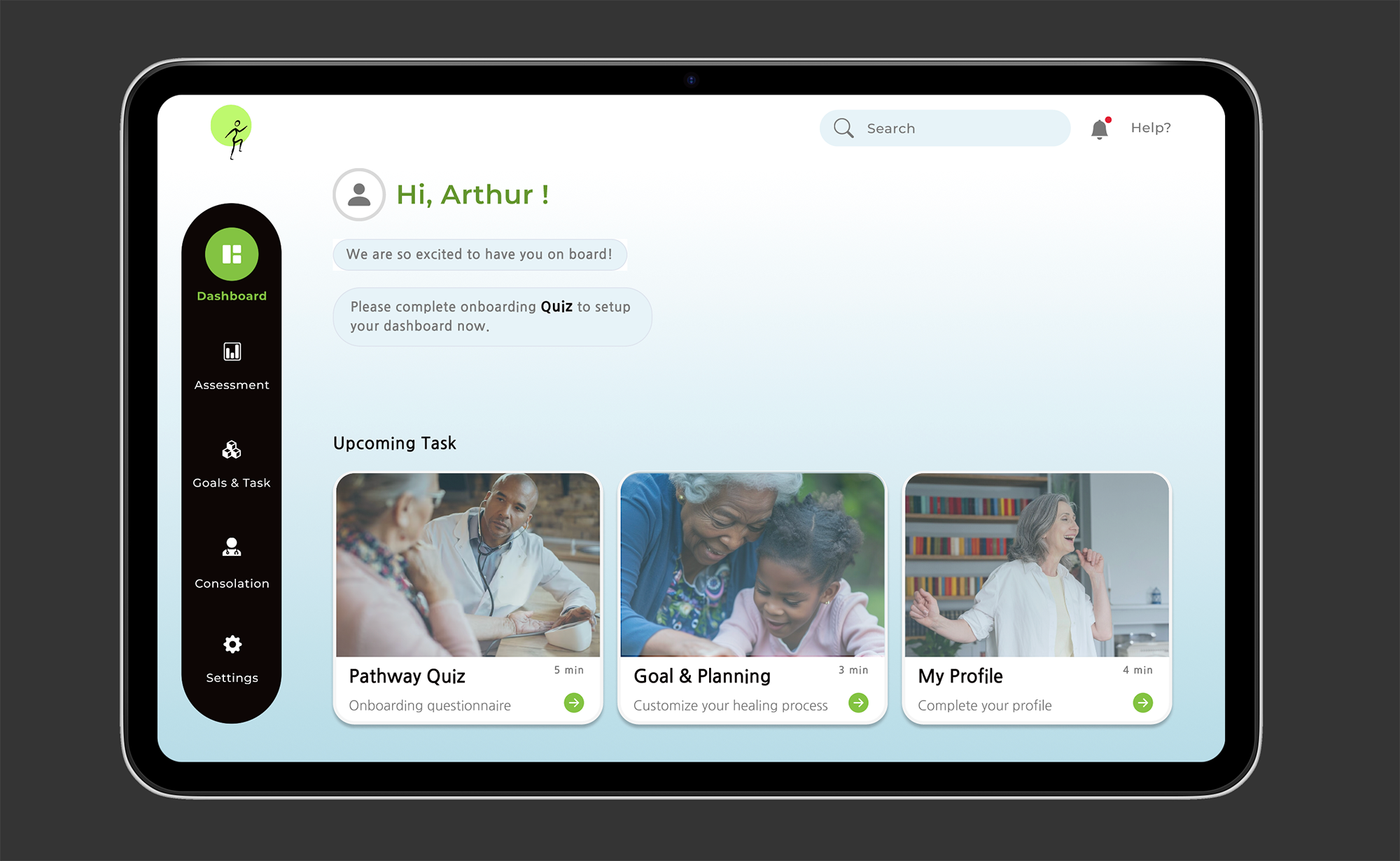 Example of tablet application for high risk fall patients