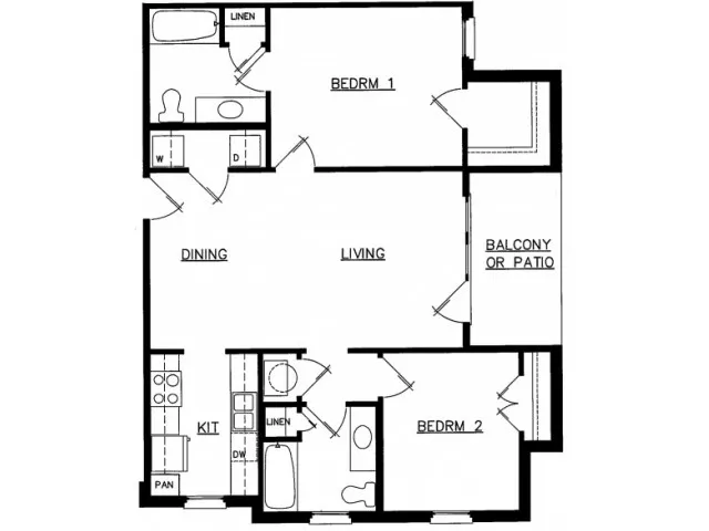 2 Bed 2 Bath 60 Floor Plan Layout