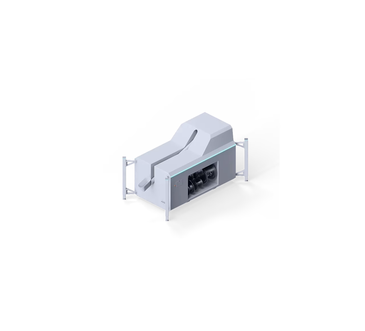 White 3D printing extruder machine with exposed auger drums and support frame