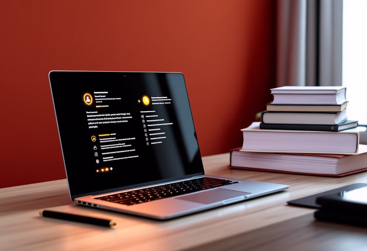 [background image] image of a work desk with a laptop and documents (for an ai legal tech company)