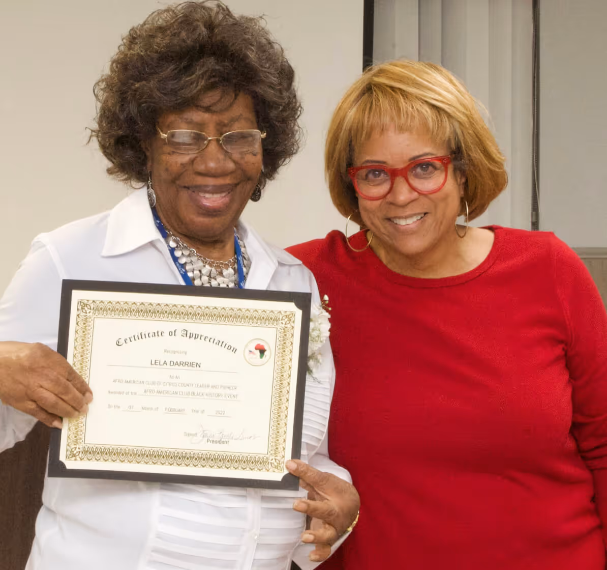 Lela Darrien on left with President  Donna B. Lucas