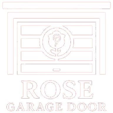 Logo with a stylized garage door and a rose emblem above the text 'ROSE GARAGE DOOR'.