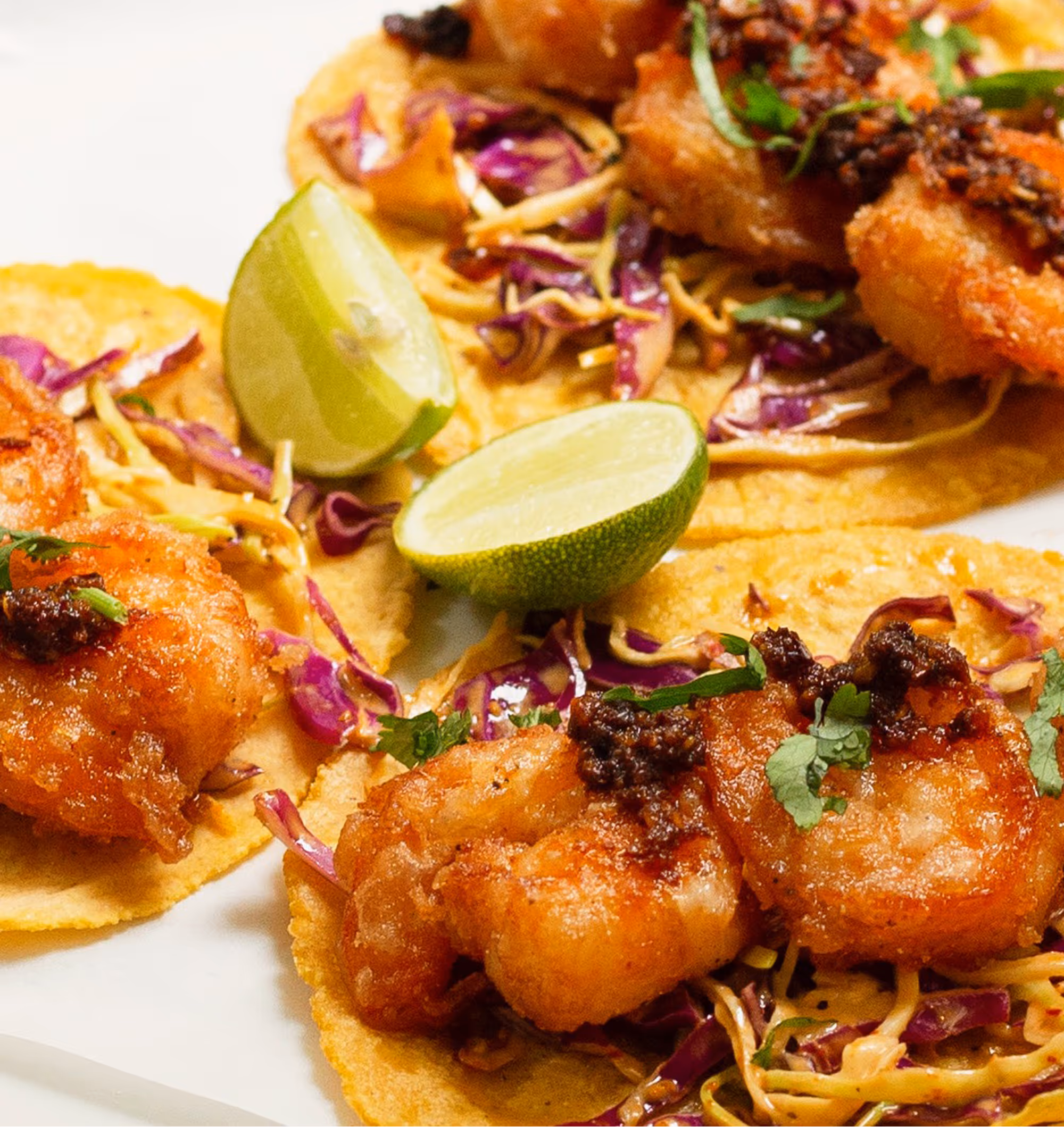 Closeup of multiple The Shrimp Tacos