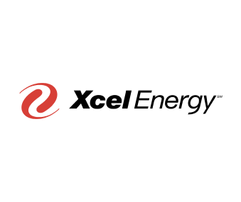 Xcel Energy company logo with stylized red swirl icon.