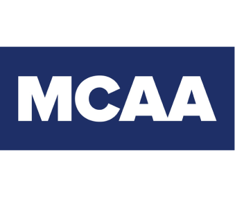 MCAA text logo in bold white letters on a dark blue rectangular background.