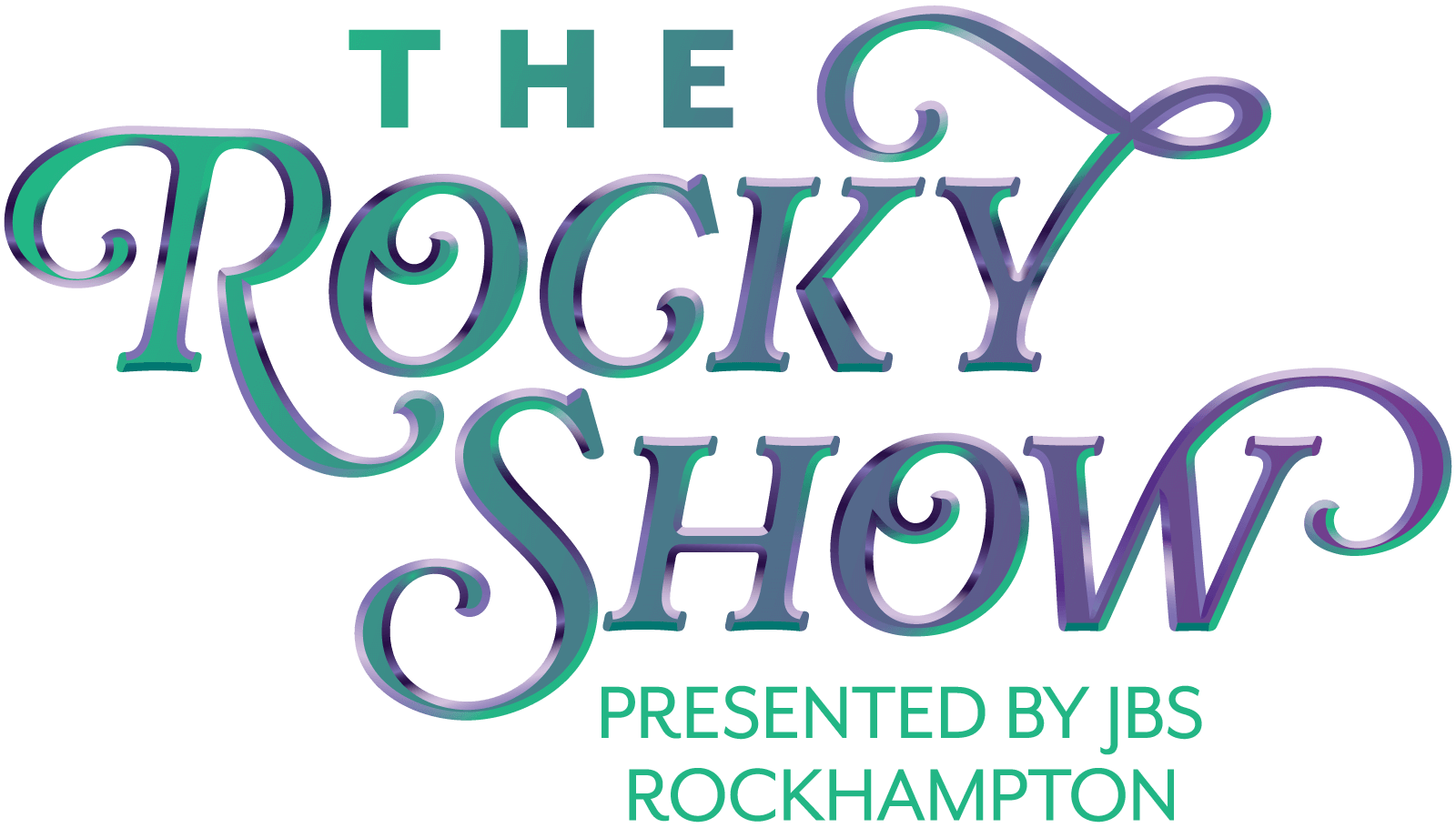'The Rocky Show' logo with decorative purple and green lettering and the text 'Presented by JBS Rockhampton' below.