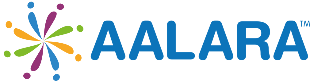 AALARA company logo with a multicolored abstract starburst design on the left.