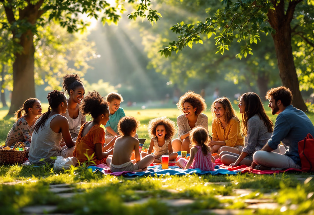 community gathering in a park