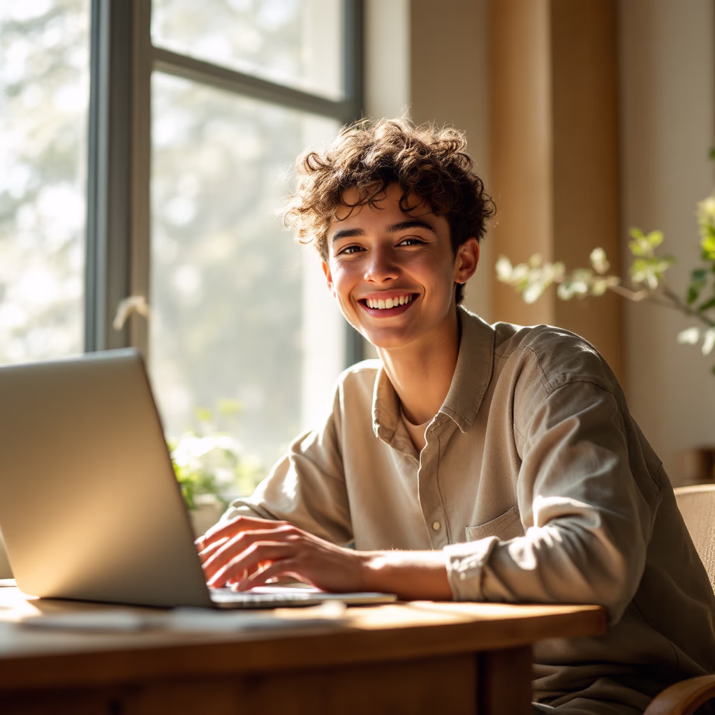 [headshot] image of satisfied student using a laptop