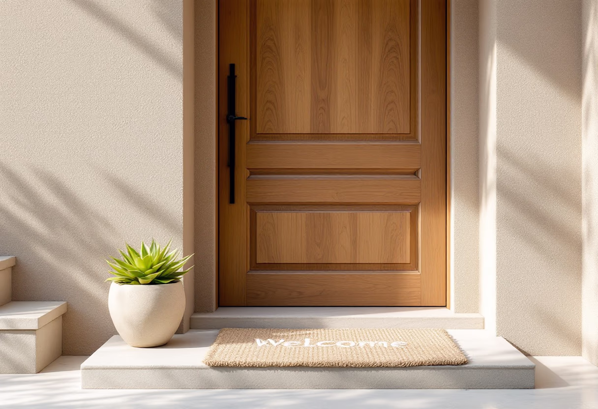 [background image] image of a front door with a welcome mat (for a cleaning service)
