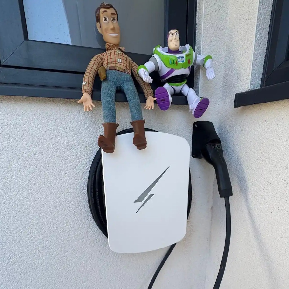 white hypervolt ev charger installation on inside corner of house no wires