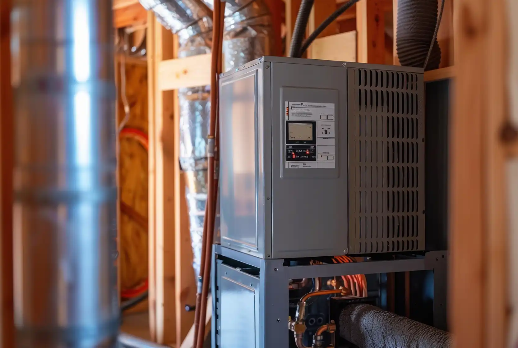 A furnace in  a residential home basement