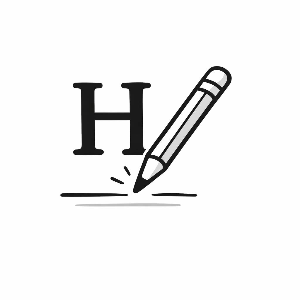 Illustration of a pencil drawing a line next to a capital letter H.