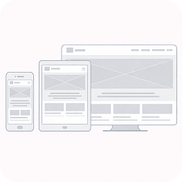 Illustration of responsive web design showing wireframes on a smartphone, tablet, and desktop monitor.