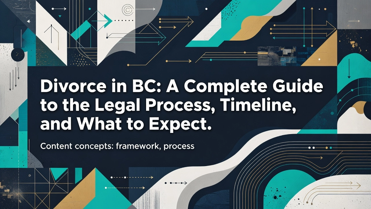 Professional header image for educational tutorial: Divorce in BC: A Complete Guide to the Legal Process, Tim...