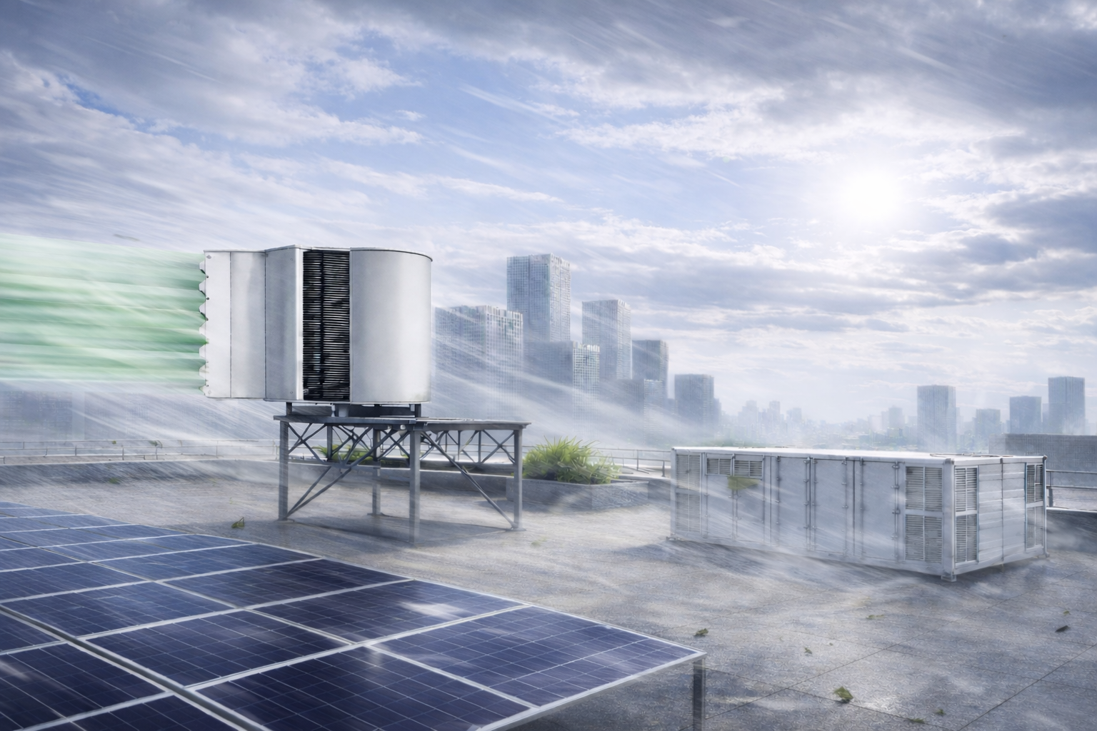 WWIE turbine on roof on windy day