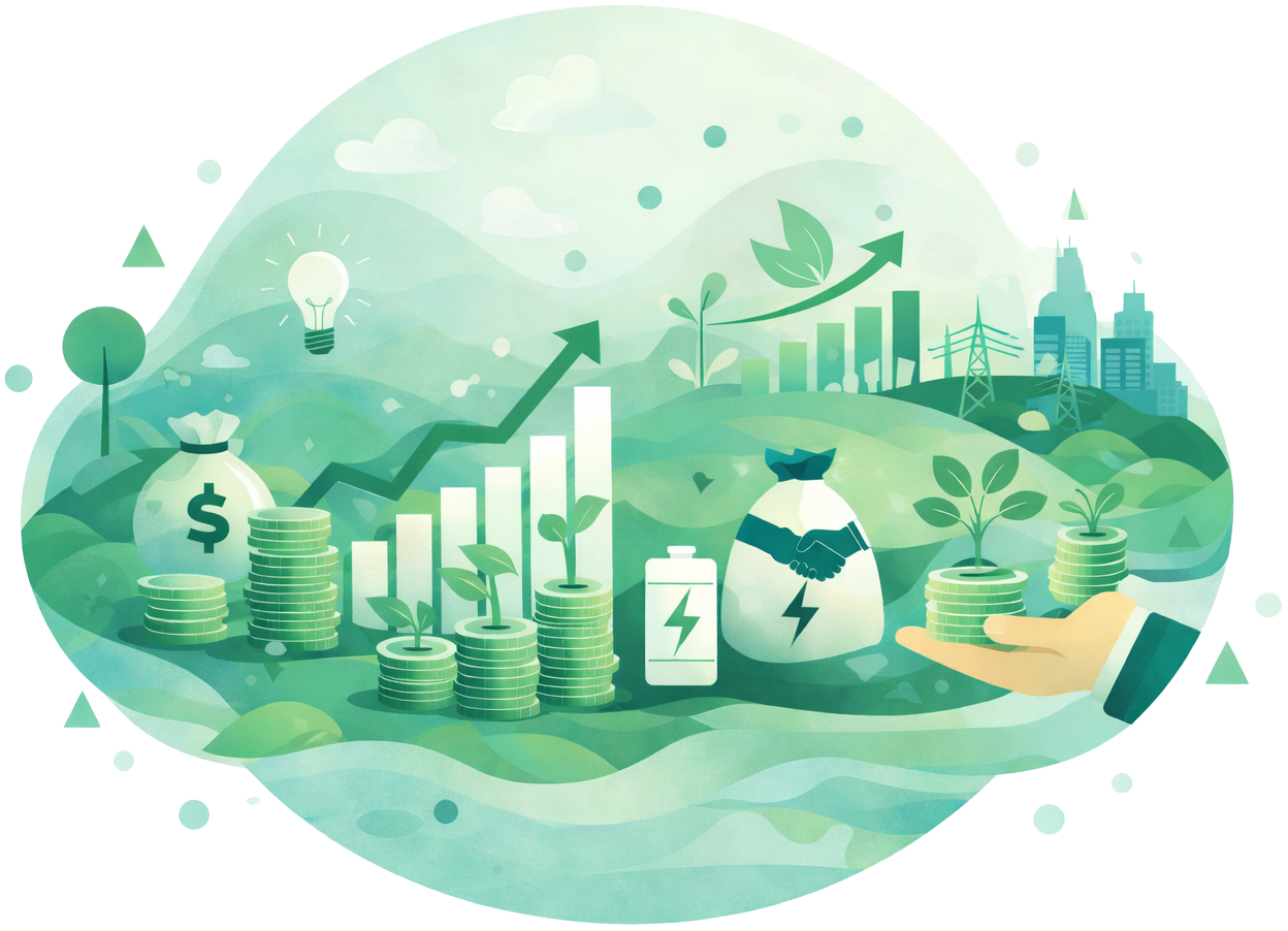 green infographic w bags of money and profit growth chart