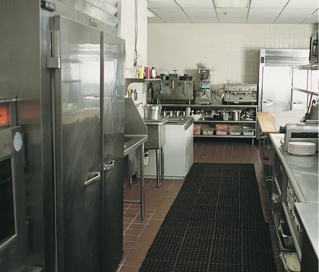 Commercial kitchen with stainless steel appliances