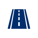 Illustration of a blue road with dashed white lane markings.