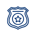 Blue police badge icon with a star in the center.