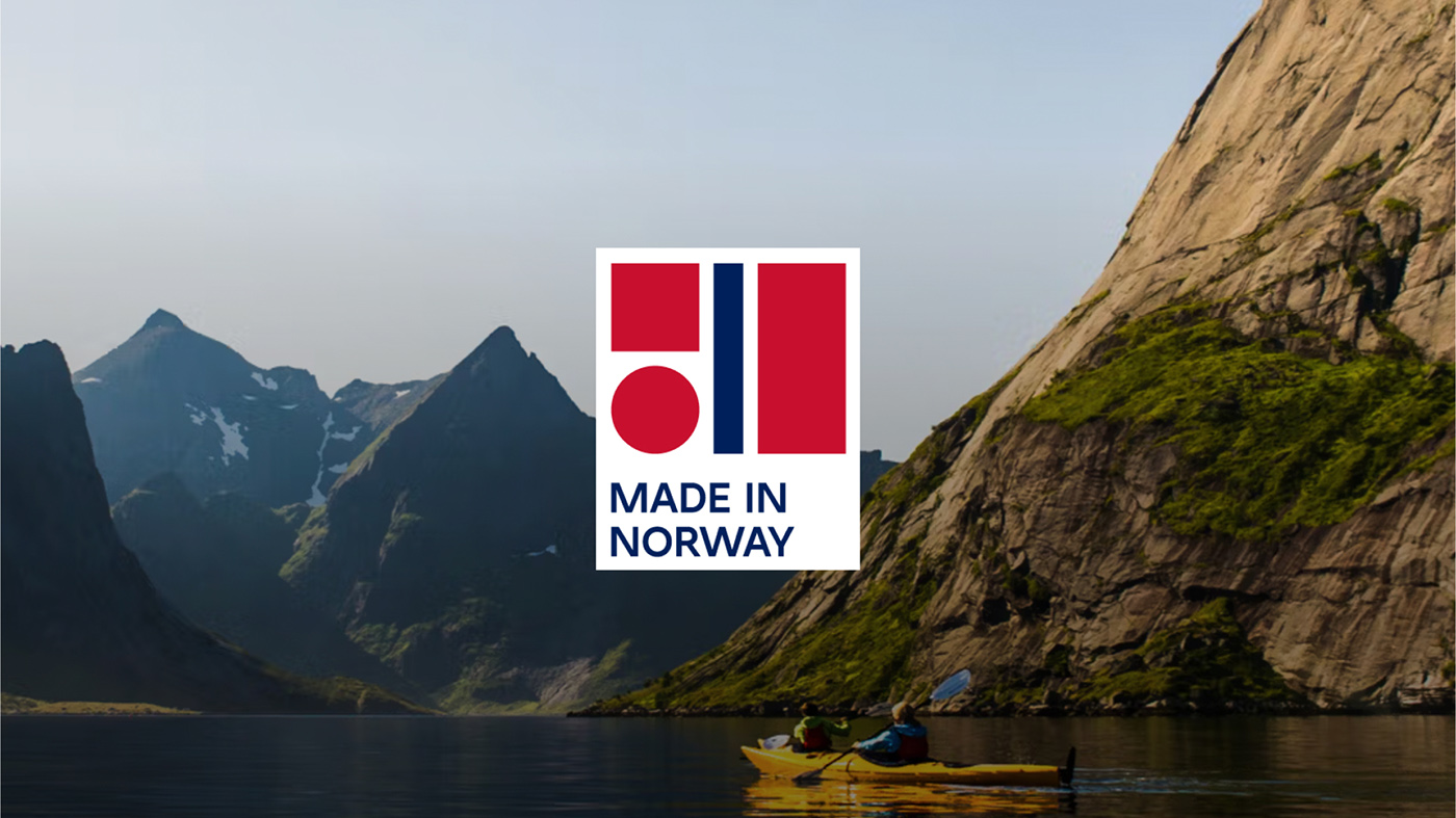 Bilde and norsk landskap med fjord og fjell, samt Made in Norway-merket på toppen