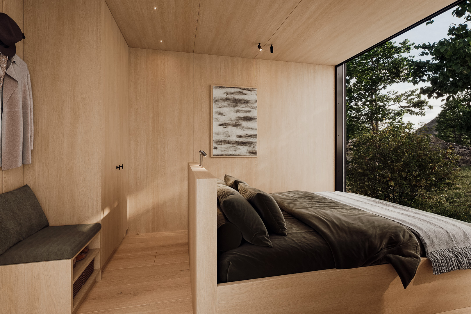 Interiørbilde av en Omgi-hytte