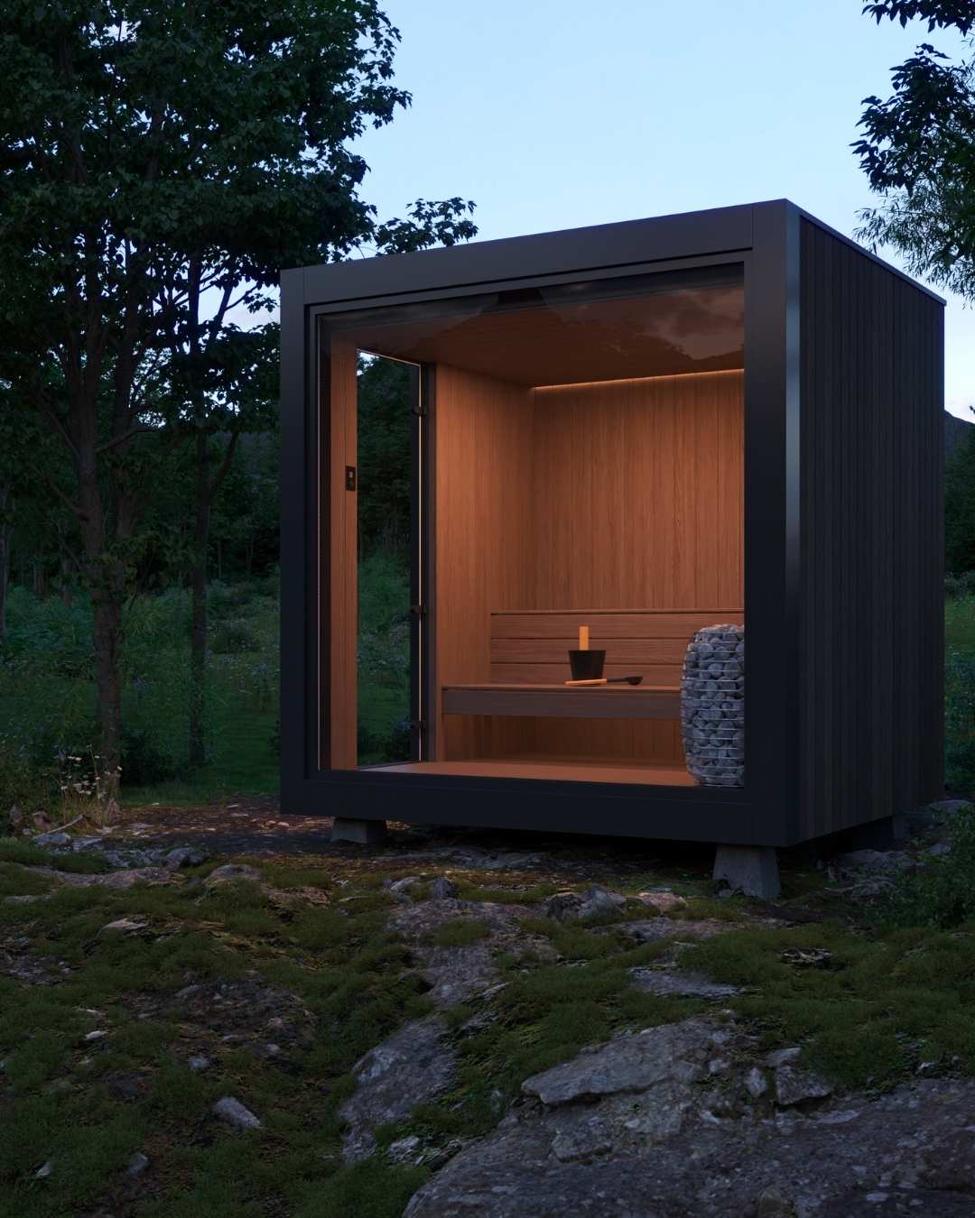 Badstuemodell i landskap