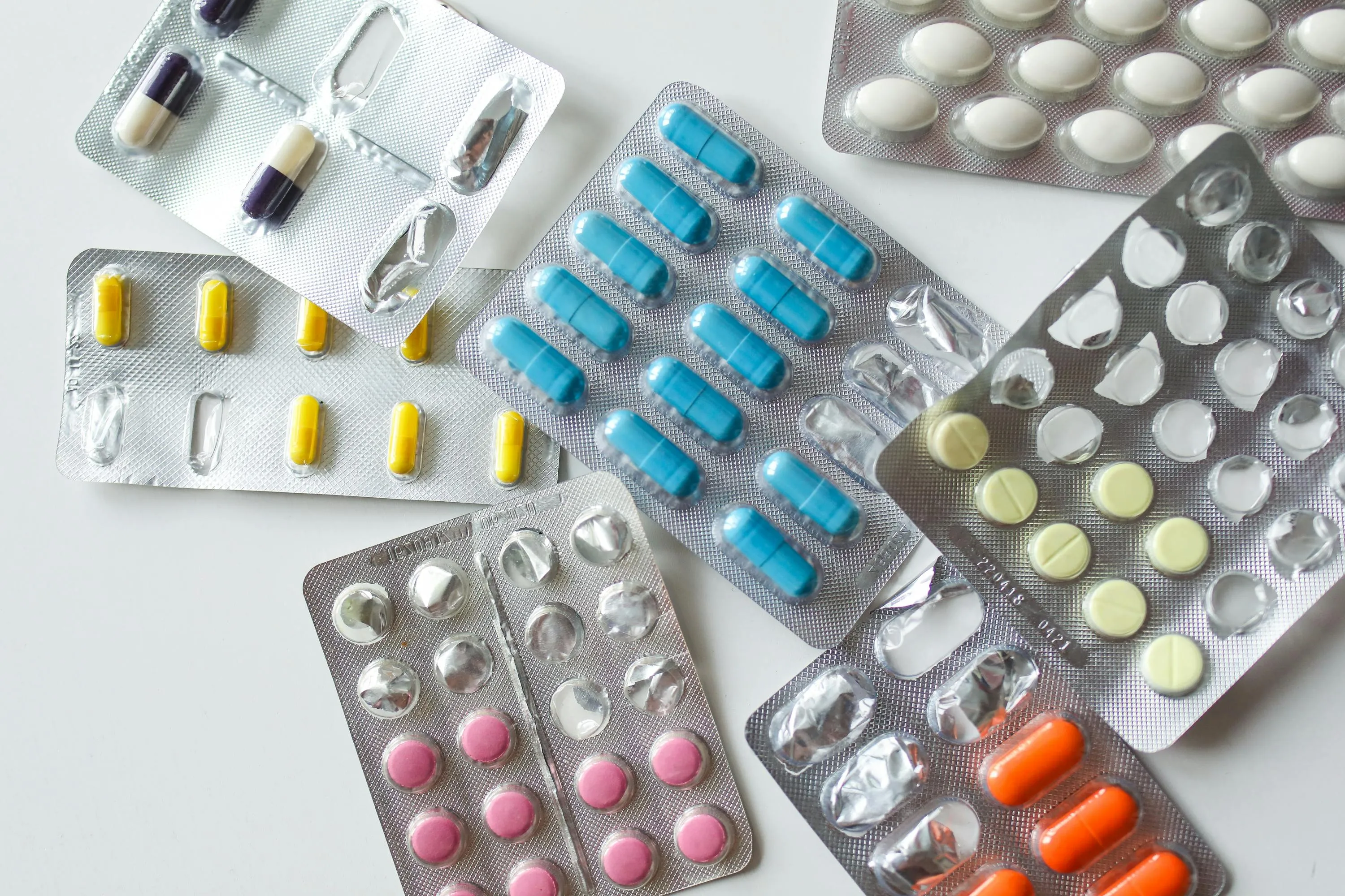 Assorted blister packs of medication