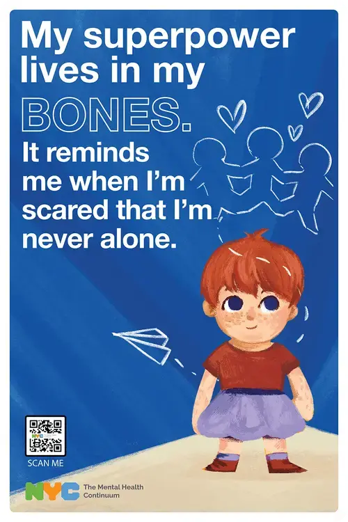 NYC Mental Health Continuum poster encouraging children about never being alone