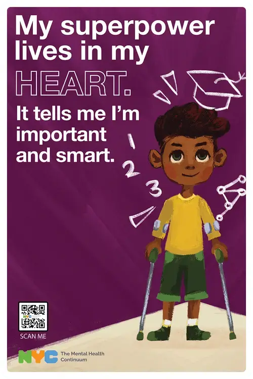 NYC Mental Health Continuum poster celebrating a child's importance and intelligence