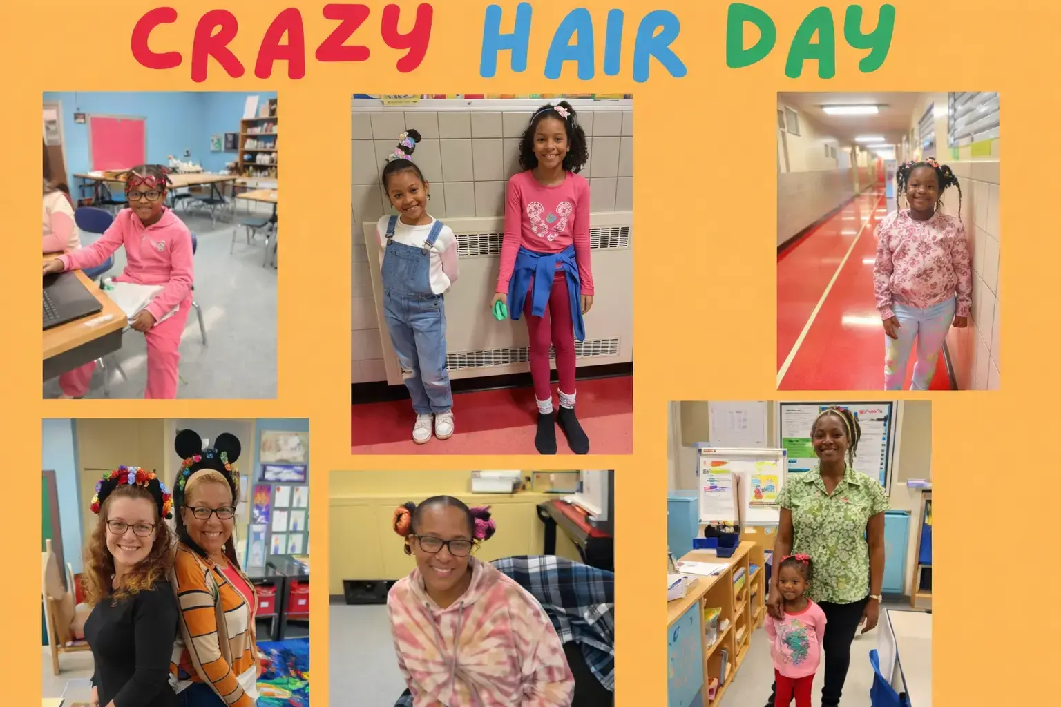 Students and staff celebrating Crazy Hair Day at school