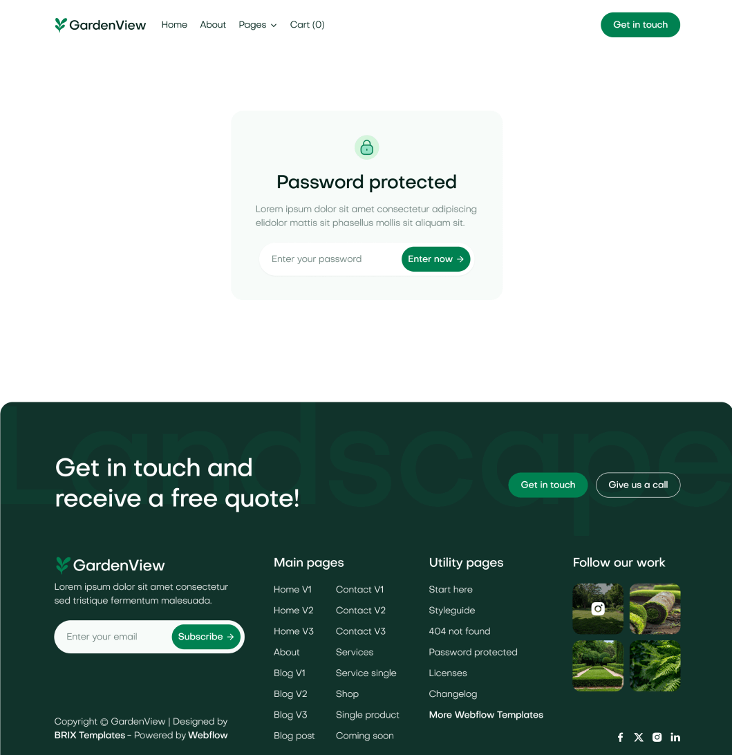 GardenView - Password Protected Page - Landscaper Webflow Template | BRIX Templates