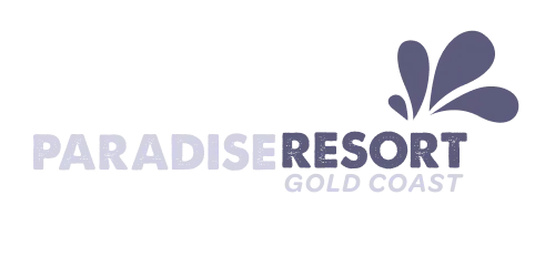 Paradise Resort Gold Coast logo, text with splash graphic, Queensland holiday destination.
