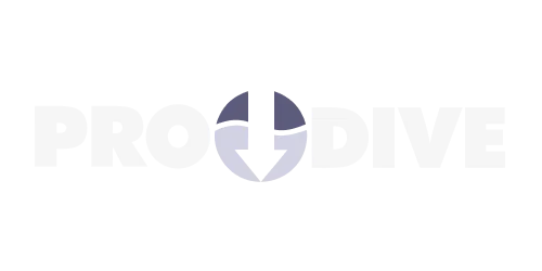 Pro Dive logo, white text on black background, with circular arrow icon.